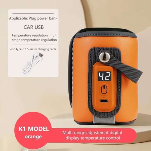 Portable Baby Bottle Warmer, Insulated Bottle Heating Sleeve with LED Display, Precise Temperature Control, Adjustable Settings, Travel & Camping Friendly, Made of PU Material